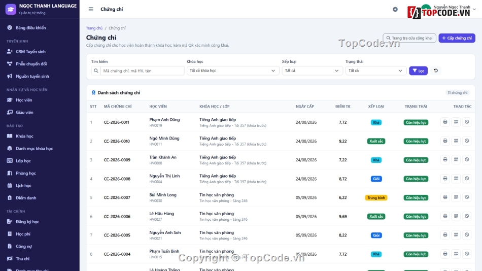 quản lý trung tâm ngoại ngữ,Đồ án web PHP,Quản lý trung tâm tin học